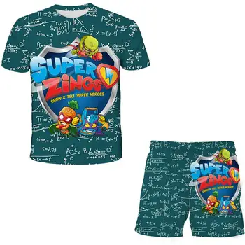 Мода 2023 г., Нова тениска на Супер Zings Series 4 за малки момчета + шорти, Детски костюм Superzings с принтом За момичета, Ежедневни бебешки комплекти, топ за момичета