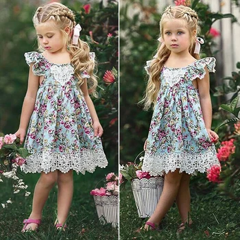 Лятна рокля за момиченца от 2 до 7 години, бебешки дрехи, бельо рокля-пакетче с цветен модел, ежедневни рокли принцеса, детски дрехи