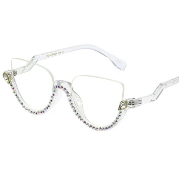 Прозрачни рамки за очила с кристали, дамски компютърни очила с анти-Синя светлина, оптични Очила, очила, vintage слънчеви очила в полурамке