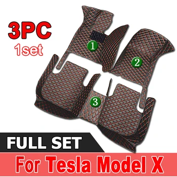Автомобилни Постелки За Tesla Model X 7 Seat 2015 ~ 2022 Пълен Комплект Луксозни Мокети Rug Против Dirt Pad Кожена Подложка Автоаксесоари Tapete Carro
