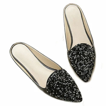 TIMETANG/нови ежедневни дамски чехли за баня, голям размер на 43 пролетна обувки за изкуствена токчета, женските модни чехли с остри пръсти, черно, бяло C100
