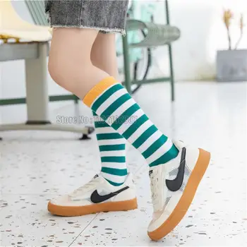 Сладки бебешки чорапи унисекс райе и точки за момчета и Момичета, многоцветни чорапи до коляното щастлив цвят