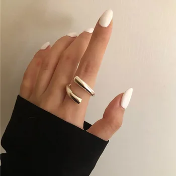 Нов дизайн, неправилни геометрични вити открити пръстени, широко пръстен в стил пънк-рок с кръг, пръстени за жени на пръстите на едро