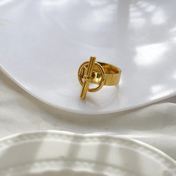Водонепроницаемое бъде позлатен пръстен-пазител от неръждаема стомана с геометричен дизайн, модерен пръстен за жени, мъже, ежедневно облекло, вечерни украса, украса на подарък