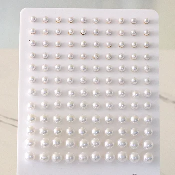 Продажба на едро, 60 двойки кръгли бели обици-гвоздиков с имитация на перли за жени, мъжки модерен корейски бижута комплект, комплекти за уши от неръждаема стомана