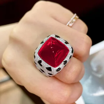Луксозен Дизайн с леопардовым принтом, че симулира 17-каратную пудра кула, рубинено-Червени пръстени, CZ, дамски модни аксесоари за сватбени празненства