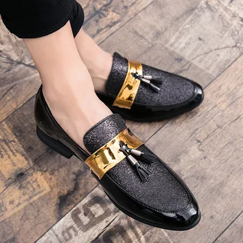 Гореща разпродажба, мъжки обувки на равна подметка, черно и златно официалната обувки в стил мозайка, ежедневни мъжки обувки от изкуствена кожа за мъже, модел обувки 2020, Новост Zapatos Hombre