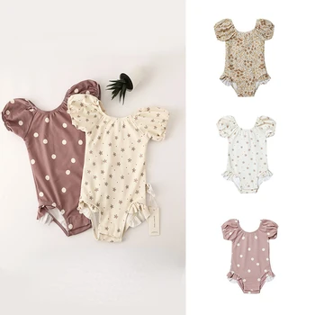 Бански костюм за деца 2023 година в скандинавски стил, годишно момиче, сладко бебе, Счупени цвете, Быстросохнущий цял бански с крем