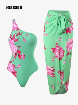 Бански Riseado на едно рамо, едно парче с пола, бански с флорални принтом, женски секси бански костюм 2023 за жени, плажно облекло
