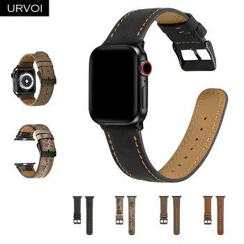 Каишка URVOI за Apple Watch серия 6/5/4/3/2/1 SE, матово черна каишка от мека телешка кожа за iWatch, удобна, здрава класическа обтегач