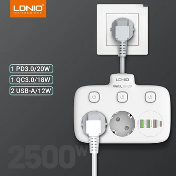 LDNIO EU Plug Power Strip 2 AD 3 порта, 1 USB Type-C, електрически контакт, универсален изход, адаптер за домашния Офис, защита от пренапрежение