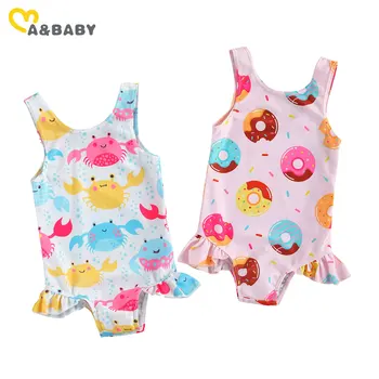 Мама и бебе от 0 до 3 години, годишният сладък бански костюми за малките момичета, бански костюми, с къдри, понички, плажно облекло с домашен любимец принтом, бански костюм