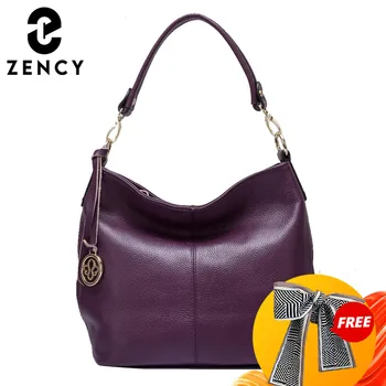 Zency Очарователен лилава дамска чанта за през рамото от 100% естествена кожа Hobos, модни дамски чанти-месинджър, елегантна дамска чанта