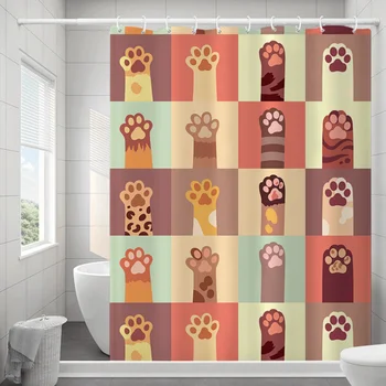 Декоративна завеса за душ с кошачьим принтом, санитарна преграда без перфораций, водоустойчив плат за душата, мультяшная завеса