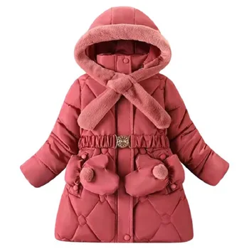 Детско памучно палто, ново зимата, утолщенное козината е със средна дължина за момичета, плюс бархатное памучно палто, пуховик, палто от 4 до 12 години